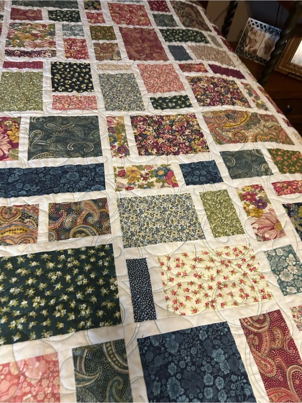 ONE OF A KIND - HANDCRAFTED Paisy &  Floral Quilt - Multicolor